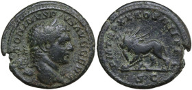 Caracalla (198-217). AE As, Rome mint, 217 AD. Obv. ANTONINVS PIVS AVG GERM. Laureate head of Caracalla right. Rev. P M TR P XX COS IIII P P SC. Radia...
