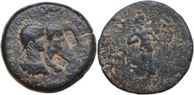 Caracalla with Plautilla (198-217). AE 34 mm, Laodiceia ad Mare, Seleucis and Pieria (Syria), 202-205. Obv. Jugate busts of Caracalla, radiate, draped...