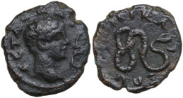 Geta as Caesar (198-209). AE Hemiassarion, Bithynia. Obv. Bare head right. Rev. Coiled serpent. Cfr: Rec Gen 517. AE. 2.24 g. 16.00 mm. VF.