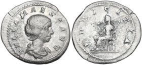 Julia Maesa (died 225 AD). AR Denarius, Rome mint, 218-222. Obv. IVLIA MAESA AVG. Bust of Julia Maesa, hair waved and turned up low at the back, drape...