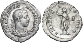 Severus Alexander (222-235). AR Denarius, Rome mint, 232 AD. Obv. IMP ALEXANDER PIVS AVG. Bust of Severus Alexander, laureate, draped, cuirassed, righ...