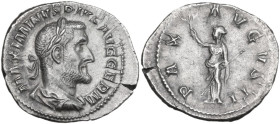 Maximinus I (235-238). AR Denarius. Obv. IMP MAXIMINVS PIVS AVG. Laureate, draped and cuirassed bust right. Rev. PAX AVGVSTI. Pax standing facing, hea...