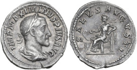 Maximinus I (235-238). AR Denarius, 235-236. Obv. IMP MAXIMINVS PIVS AVG. Laureate, draped and cuirassed bust right. Rev. SALVS AVGVSTI. Salus seated ...