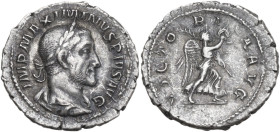 Maximinus I (235-238). AR Denarius, 235-236. Obv. Laureate, draped and cuirassed bust right. Rev. Victory advancing right, holding palm and wreath. RI...