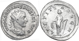 Gordian III (238-244). AR Antoninianus, Rome mint, 241-243. Obv. IMP GORDIANVS PIVS FEL AVG. Bust of Gordian III, radiate, draped, cuirassed, right. R...