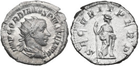 Gordian III (238-244). AR Antoninianus, Rome mint, 243-244. Obv. IMP GORDIANVS PIVS FEL AVG. Bust of Gordian III, radiate, draped, cuirassed, right. R...