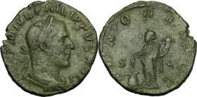 Philip I (244-249). AE Sestertius. Obv. Bust right, laureate, draped, cuirassed. Rev. Annona standing left, holding corn-ears over modius and cornucop...
