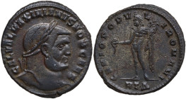 Galerius (305-311). AE1, Heraclea mint, 296-297. Obv. GAL VAL MAXIMIANVS NOB CAES. Head of Galerius, laureate, right. Rev. GENIO POPV-LI ROMANI or GEN...