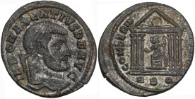 Maxentius (306-312). AE2, Rome mint, 308-310. Obv. IMP C MAXENTIVS P F AVG. Head of Maxentius, laureate, right. Rev. CONSERV - VRB SVAE. Roma, helmete...