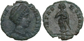 Theodora, second wife of Constantius I (305-306). AE 15 mm., Rome mint, 337-340. Obv. FL MAX THE-ODORAE AVG. Bust of Theodora, hair elaborately dresse...