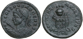 Crispus as Caesar (317-326). AE Follis, 322-323. Treveri mint. Obv. IVL CRISPVS NOB CAES. Laureate and cuirassed bust left, holding spear and shield. ...