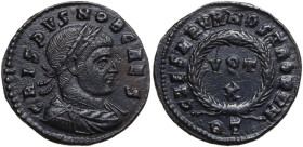 Crispus as Caesar (317-326). AE Follis, Roma mint. Obv. CRISPVS NOB CAES. Laureate, draped and cuirassed bust right. Rev. CAESARVM NOSTRORVM. Laurel w...