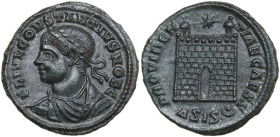 Constantius II as Caesar (324-337). AE Follis, Siscia mint. Obv. FL IVL CONSTANTIVS NOB C. Laureate, draped and cuirassed bust left. Rev. PROVIDEN-TIA...
