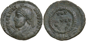 Julian II (360-363). AE 20 mm., Siscia mint. Obv. D N FL CL IVLI-ANVS P F AVG. Bust of Julian, helmeted, pearl-diademed, cuirassed, left, holding spea...
