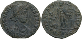 Gratian (367-383). AE 22 mm. Siscia mint. Struck 378-383. Obv. D N GRATIA-NVS P F AVG. Pearl-diademed, draped, and cuirassed bust right. Rev. REPARATI...