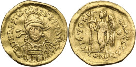 Basiliscus (475-476). AV Solidus, Constantinople mint, 475-476. Obv. D N bASILIS-CϤS PP AϤG. Bust of Basiliscus, helmeted, pearl-diademed, cuirassed, ...