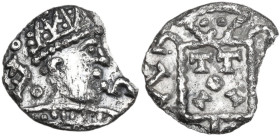 Anglo-Saxon. AR Sceat, Primary series, Series A, Variety 3, uncertain mint in Kent, 670-690. Obv. Radiate bust right; TIC to right, two annulets and A...