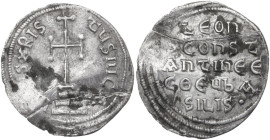 Leo IV the Khazar, with Constantine VI (775-780). AR Miliaresion. Constantinople mint. Obv. Cross potent set on three steps. Rev. LЄOҺ/ S COhSτ/ AҺτIҺ...