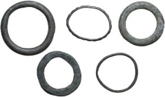 Celtic World. Multiple lot of five (5) 'proto money' bronze rings. Various weights. AE.