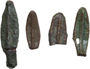 Celtic World. Thrace, Apollonia Pontika. Lot of four (4) bronze cast arrowheads with axial spine, c. 550-450 BC. AE.