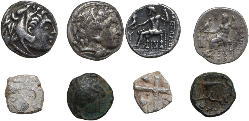 Celtic World. Lot of four (4) unclassified silver and bronze Celtic coins. AR/AE...