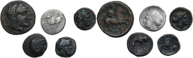 Continental Greece. Lot of five (5) silver and bronze greek coins. AR/AE. Various issues and mints. Study lot.