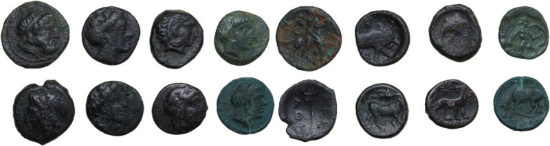 Continental Greece. Lot of eight (8) bronze greek coins. AE. Nice study lot.