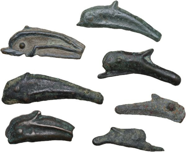 Greek Asia. Skythia, Olbia. Lot of seven (7) AE dolphin shaped proto-money, 5th ...