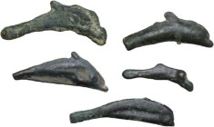 Greek Asia. Skythia, Olbia. Lot of five (5) AE dolphin shaped proto-money, 5th century BC. AE.