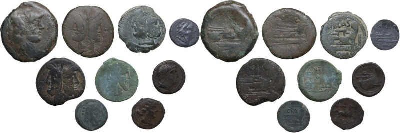 The Roman Republic. Lot of nine (9) unclassified AE denominations. AE. About VF:...