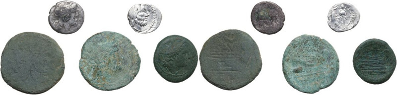 The Roman Republic. Lot of five (5) silver and bronze roman republican coins. AR...