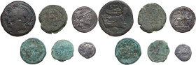 The Roman Republic. Lot of six (6) unclassified coins; including four (4) AE and two (2) AR denominations. AR and AE. Interesting study lot. About VF:...