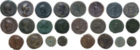 The Roman Empire. Lot of twelve (12) unclassified AE denominations; including: Augustus, Tiberius, Caligula, Claudius, Nero, Domitian, Trajan, Hadrian...