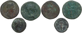 The Roman Empire. Lot of three (3) unclassified AE coins; including Trajan, Sabina.