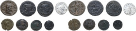 The Roman Empire. Lot of eight (8) unclassified coins; including two (2) AR and six (6) AE denominations of Herennia Etruscilla, Maximian, Constantius...