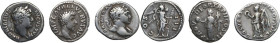 The Roman Empire. Lot of three (3) unclassified AR Denarii; including: Trajan, Hadrian and Lucius Verus. AR. About VF.