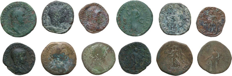 The Roman Empire. Lot of six (6) unclassified AE Sestertii; including: Domitian,...