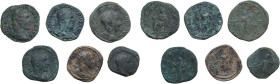 The Roman Empire. Lot of six (6) AE coins; 5 Sestertii (Gallienus, Trebonianus Gallus, Gordian III, Philip II) and a Dupondius (Severus Alexander).