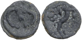PB Tessera, 1st century BC-1st century AD. D/ Large C and retrograde C; between, pellet. R/ Crossed winged caduceus and cornucopiae with fillets. PB. ...