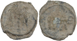 PB Tessera, 1st century BC-1st century AD. D/ Two figures standing facing each other and clasping hands. R/ Inscription. PB. 1.74 g. 15.00 mm. Good F.