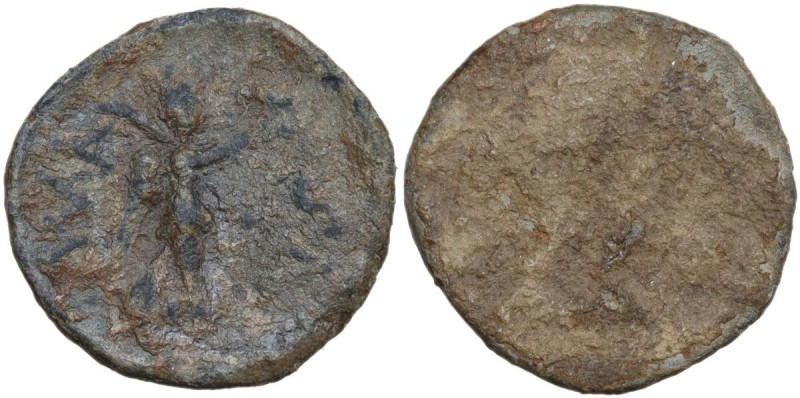 PB Tessera, 1st centruy BC-1st century AD. D/ Victory advancing right, holding p...