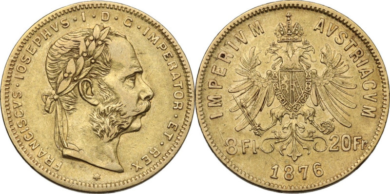 Austria. Franz Joseph (1848-1916). AV 8 florins / 20 francs 1876, Vienna mint. F...