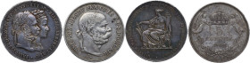 Austria. Franz Joseph (1848-1916). Lot of two (2) Austrian AR coins, including: 1 Doppelgulden 1879, 5 Korona 1900. AR.