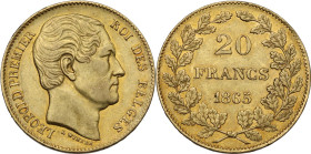 Belgium. Leopold I (1831-1865). AV 20 Francs 1865. KM 32; Fried. 411. AV. 6.44 g. 21.00 mm. AU/MS.