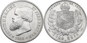 Brazil. Petrus II of Brazil. AR 2000 reis 1888. KM 485. AG. 25.48 g. 37.00 mm. AU.