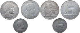 Ethiopia. Menelik II (1889-1913). Lot of three (3) AR Ethiopian coins, including; 1 birr, 1 birr minted in Paris, 1/2 birr minted in Paris. AR.