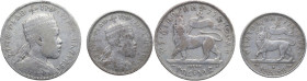 Ethiopia. Menelik II (1889-1913). Lot of two (2) AR Ethiopian coins, including: 1/2 birr, 1/4 birr, both minted in Paris. AR.
