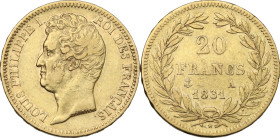 France. Louis Philippe (1830-1848). AV 20 francs 1831 A, Paris mint. Fried. 553a. AV. 6.38 g. 21.00 mm. XF.