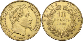 France. Napoleon III (1852-1870). AV 10 Francs 1868 A Paris mint. Gad. 1015; Fried. 586. AV. 3.21 g. 18.75 mm. AU/MS.