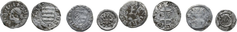 Hungary. Lot of 4 unclassified AR denominations; including: Carl I Robert, Louis...